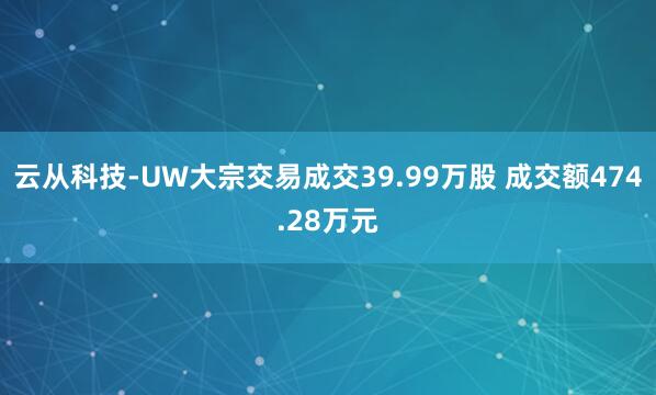 云从科技-UW大宗交易成交39.99万股 成交额474.28万元