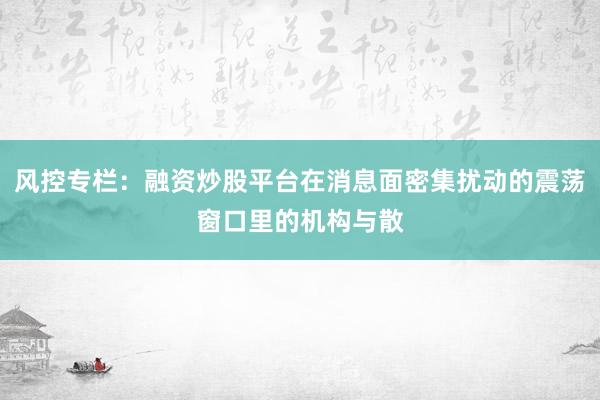 风控专栏：融资炒股平台在消息面密集扰动的震荡窗口里的机构与散