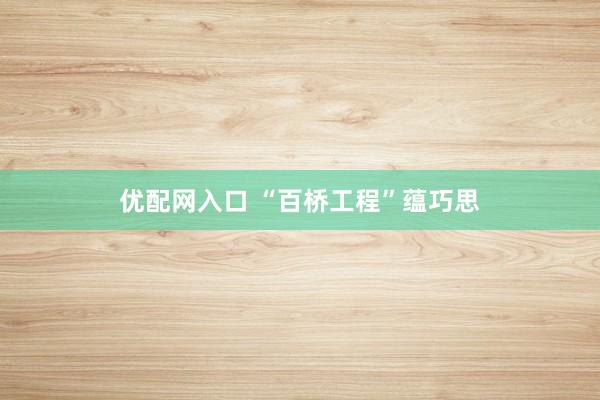 优配网入口 “百桥工程”蕴巧思