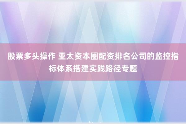 股票多头操作 亚太资本圈配资排名公司的监控指标体系搭建实践路径专题