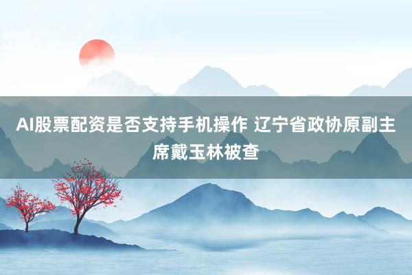 AI股票配资是否支持手机操作 辽宁省政协原副主席戴玉林被查