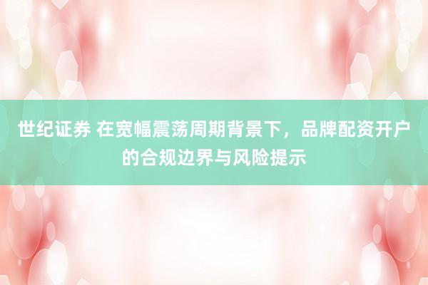 世纪证券 在宽幅震荡周期背景下，品牌配资开户的合规边界与风险提示